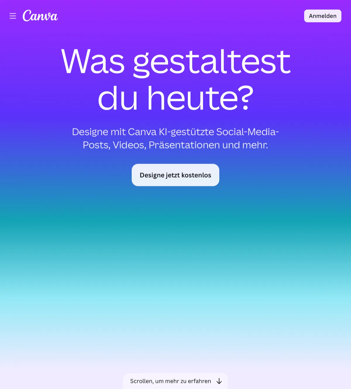 Canva - Startseite der Plattform auf Deutsch