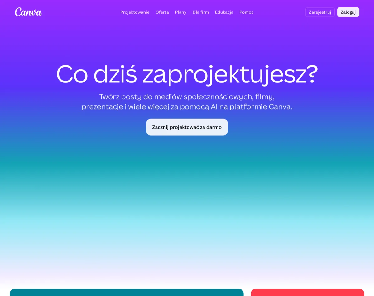 Canva - strona główna platformy