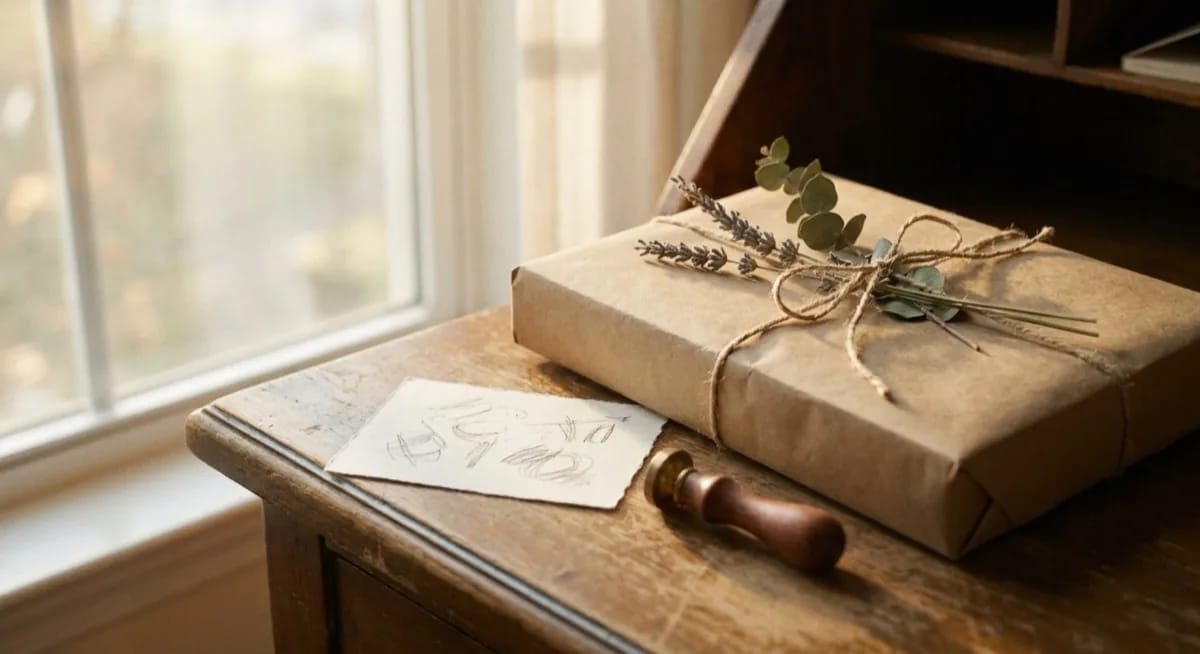 Premium packaging for Vinted UK - kraft paper and handwritten thank-you note for 4.8+ ratings