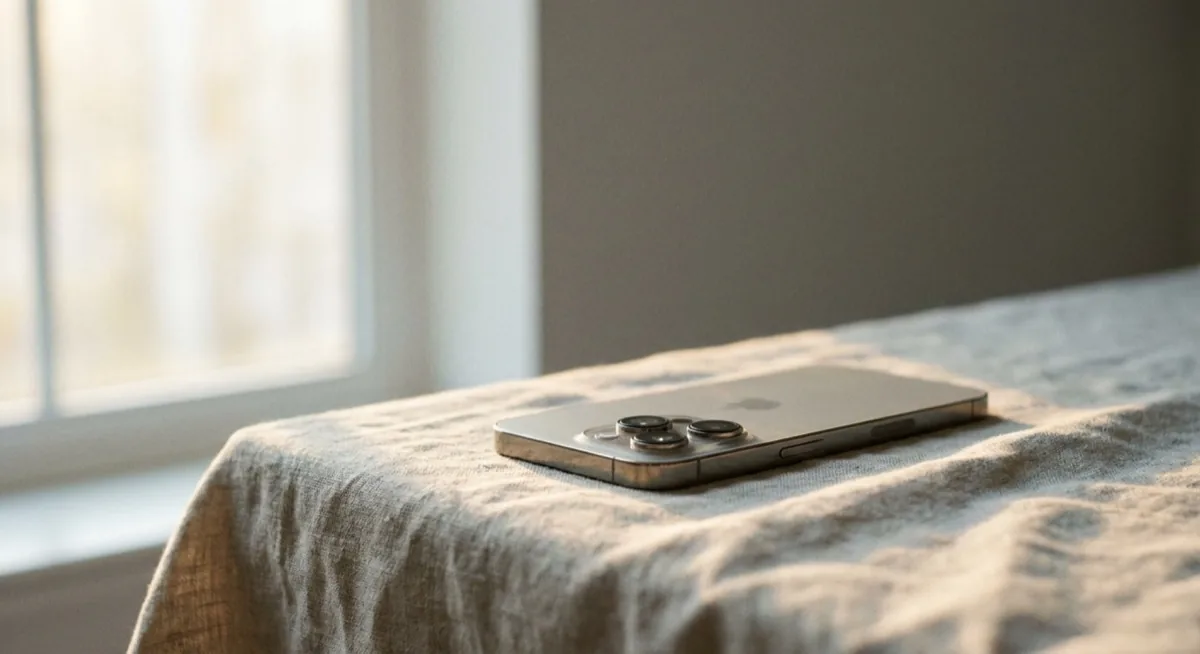 iPhone 17 Pro camera - smartphone with three lenses close-up on linen surface