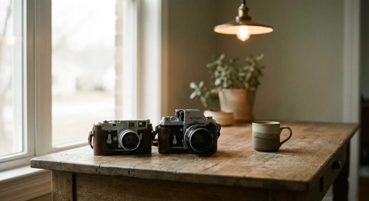 Affinity Photo vs Photoshop - zwei Vintage-Kameras als Symbol für den Vergleich der Bildbearbeitungsprogramme
