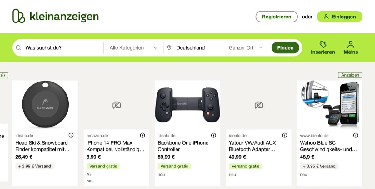 eBay Kleinanzeigen Startseite 2026 - offizielles Portal für C2C Verkauf in Deutschland