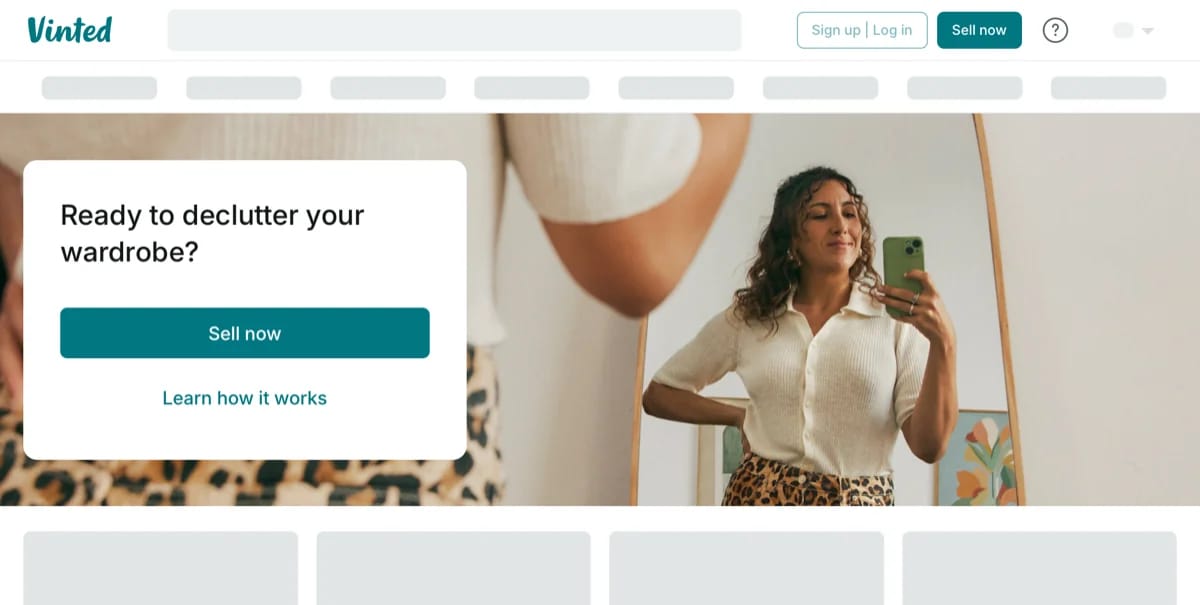 Vinted homepage 2026 - the largest C2C secondhand fashion platform in the UK