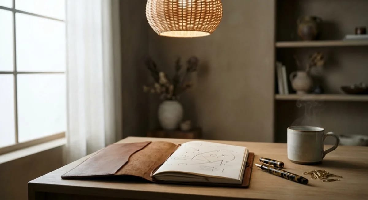 Vinted Pro UK strategy - planning sales with leather notebook and vintage fountain pen