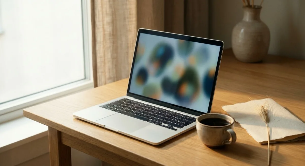 JPG to PDF converter on a laptop - document and coffee