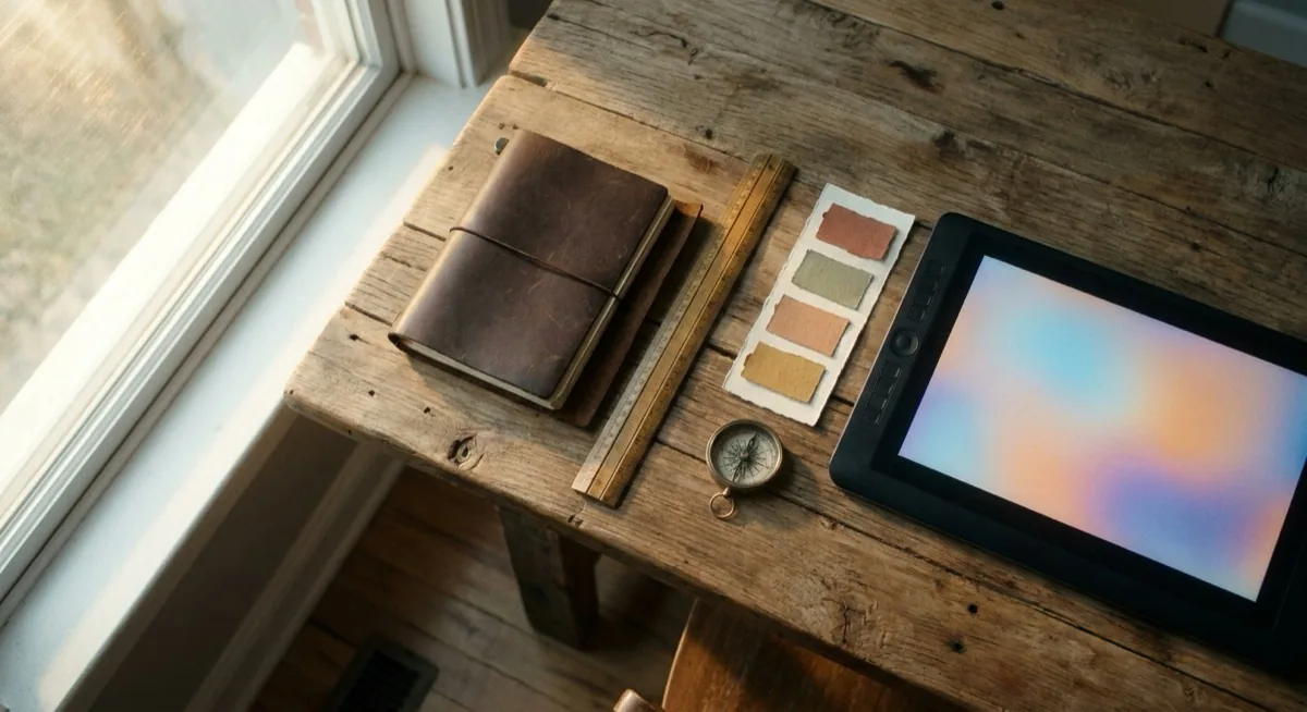 Resize image online - graphic workshop desk with a ruler