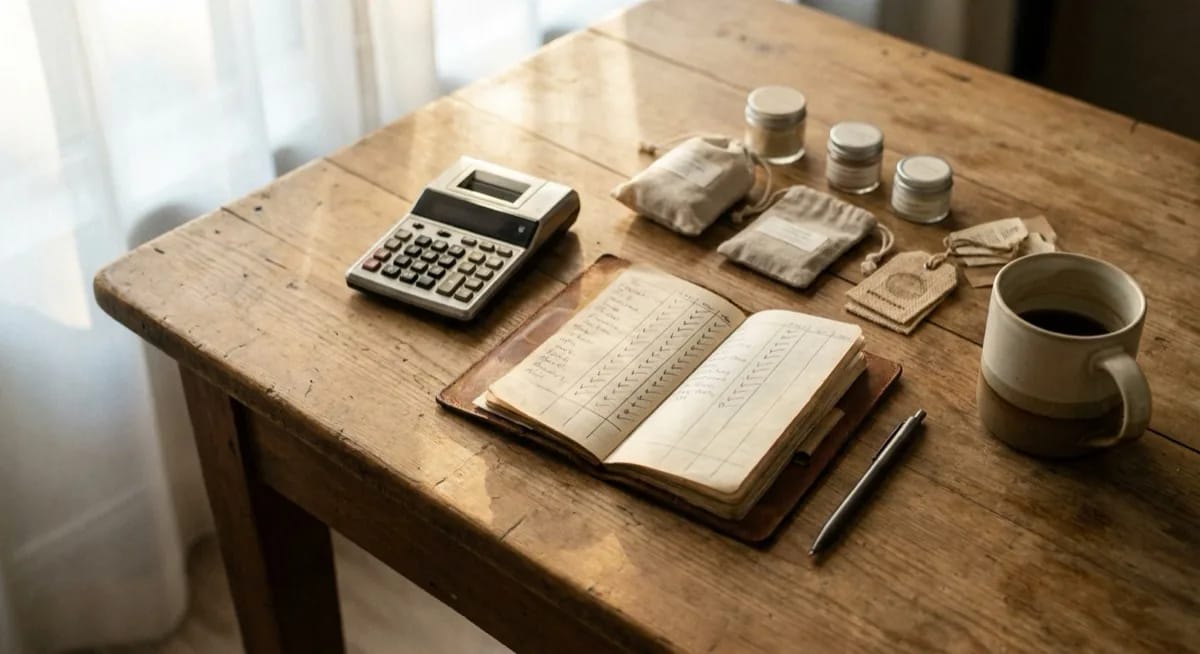 Schreibtisch mit Taschenrechner und Notizen - Margenkalkulation für den Verkauf bei Temu