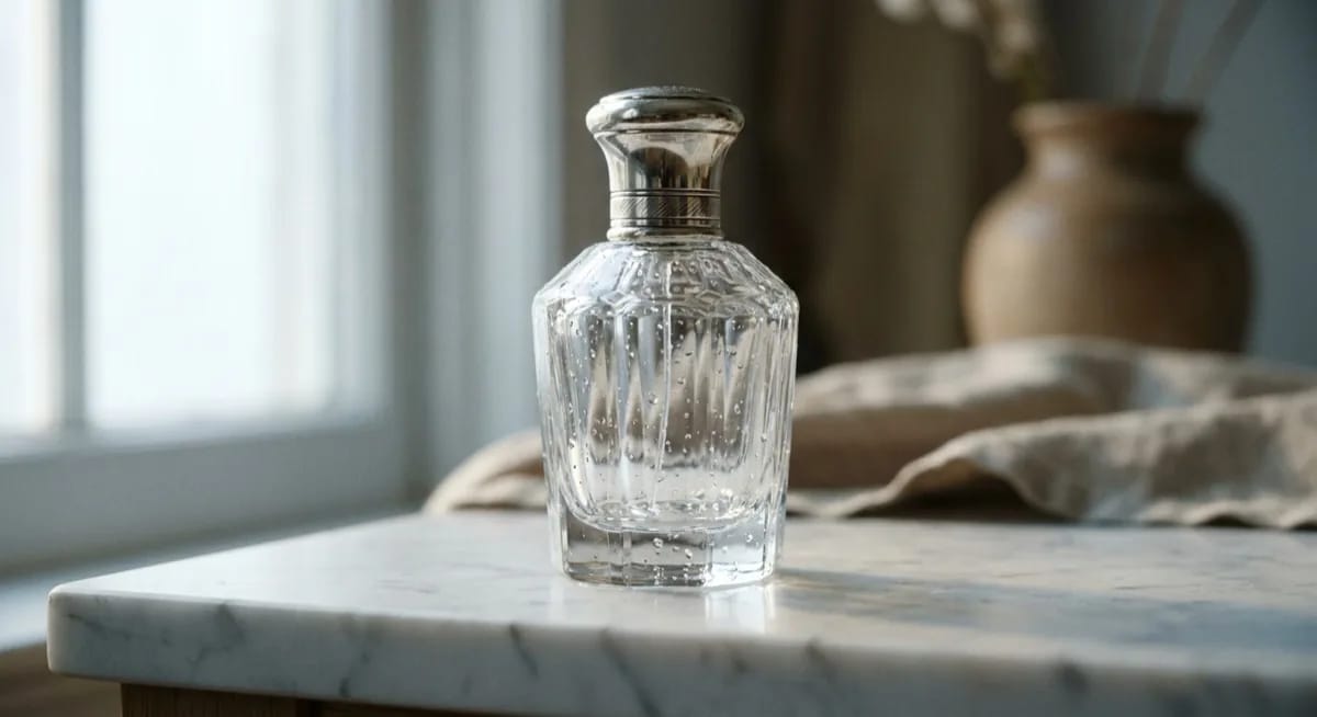 Detail sharpness on product photo - perfume bottle on marble