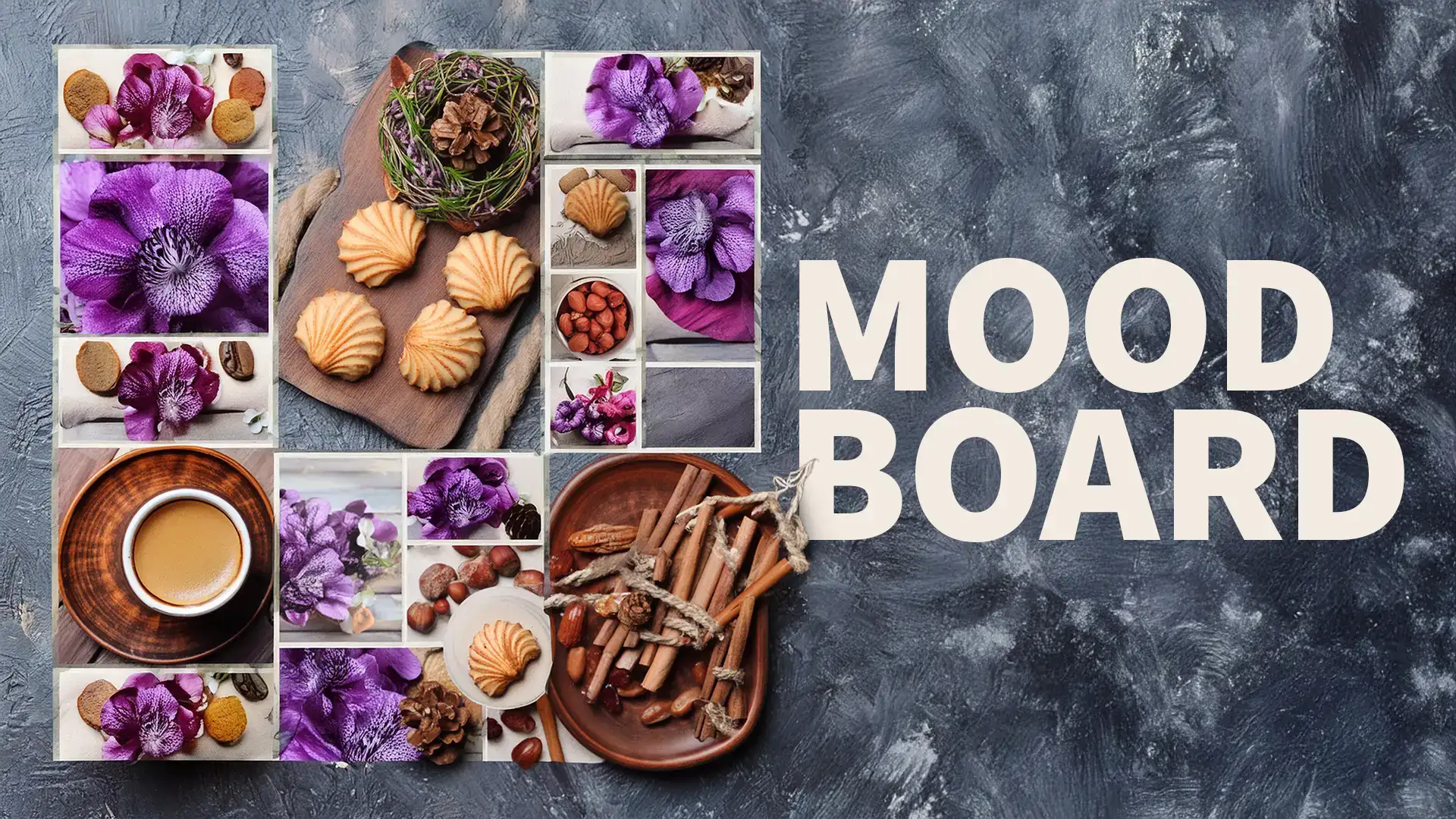 Moodboard mit Referenzbildern und Farbmustern