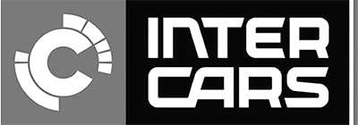 Logo firmy Inter Cars na ciemnym tle - fotografia produktowa dla branży motoryzacyjnej