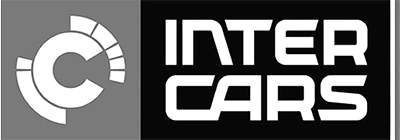 Logo firmy Inter Cars na ciemnym tle - fotografia produktowa dla branży motoryzacyjnej