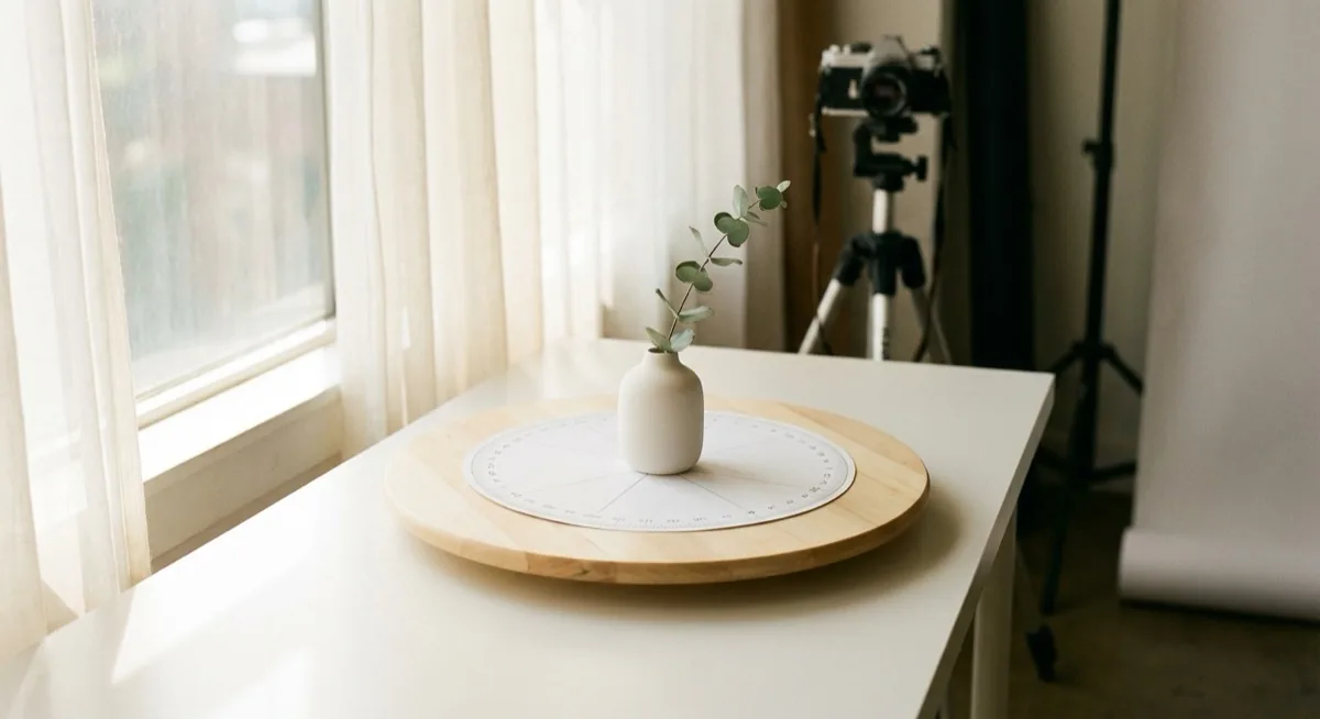 Fotografia produktowa 360 stopni - jak zrobić zdjęcia obrotowe za 30 PLN, Zdjęcie 13 fotografia 360 DIY - lazy susan z wydrukowanym kątomierzem i wazonem