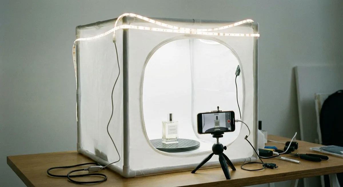 Fotografia produktowa 360 stopni - jak zrobić zdjęcia obrotowe za 30 PLN, Zdjęcie 18 fotografia 360 - namiot bezcieniowy z lazy susan i LED jako kompletne studio DIY