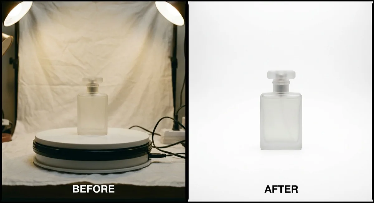 Fotografia produktowa 360 stopni - jak zrobić zdjęcia obrotowe za 30 PLN, Zdjęcie 20 fotografia 360 - przed i po retuszu tła, usunięcie platformy i kabli