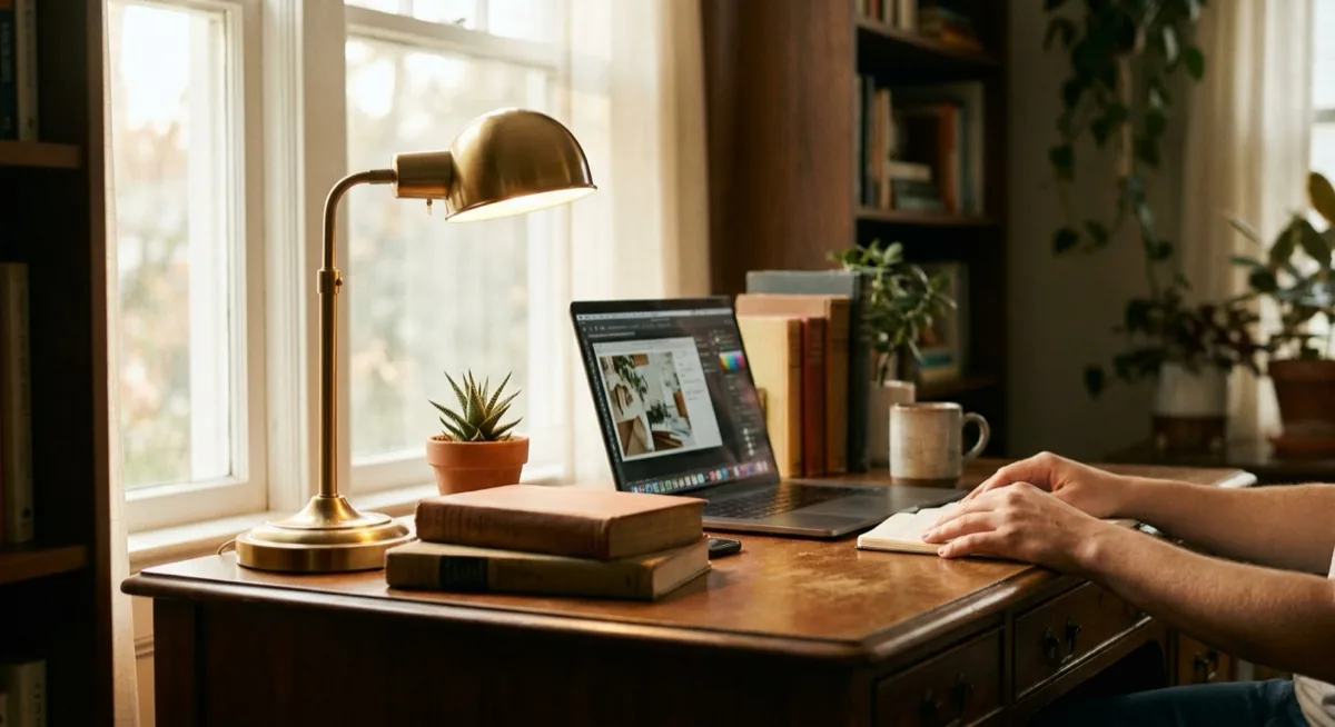 Home Staging UK 2026: Sell Your Property Faster (Complete Guide), Zdjęcie 9 Home staging home office - warm lighting and minimalist styling