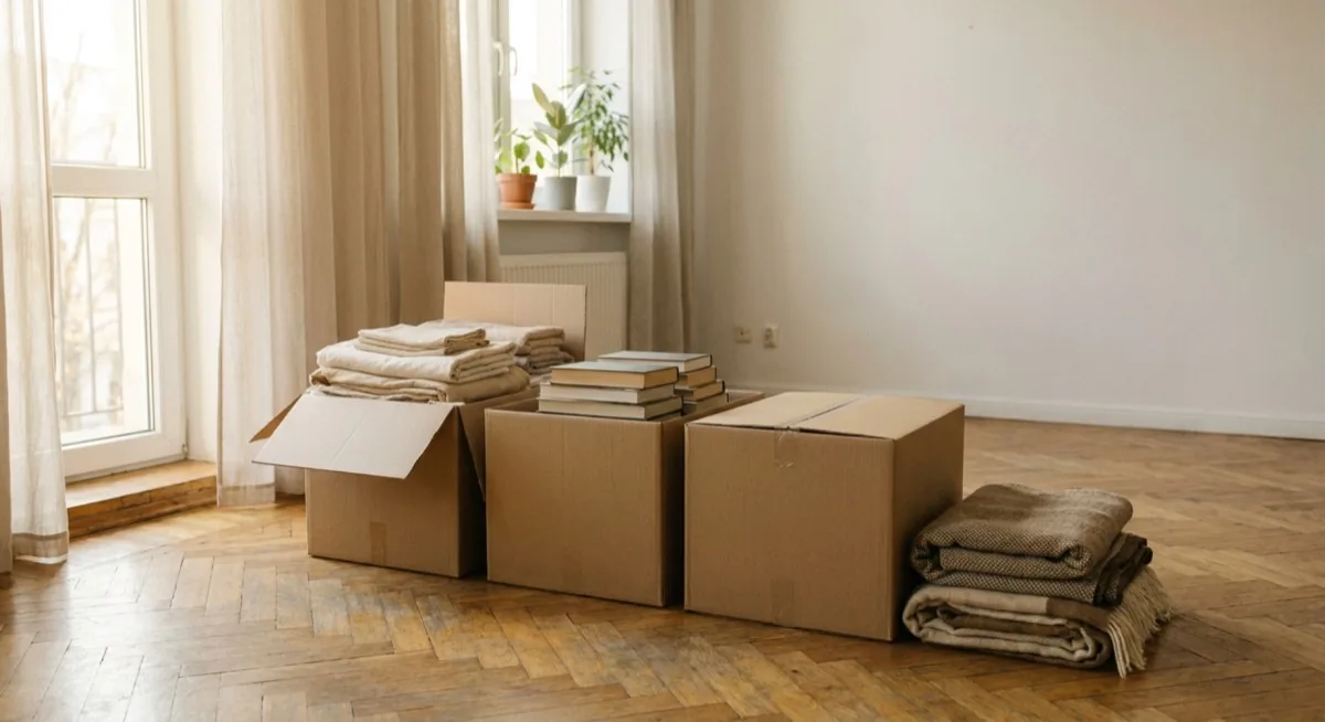 Home Staging UK 2026: Sell Your Property Faster (Complete Guide), Zdjęcie 3 Decluttering a property - labelled cardboard boxes during pre-sale preparation