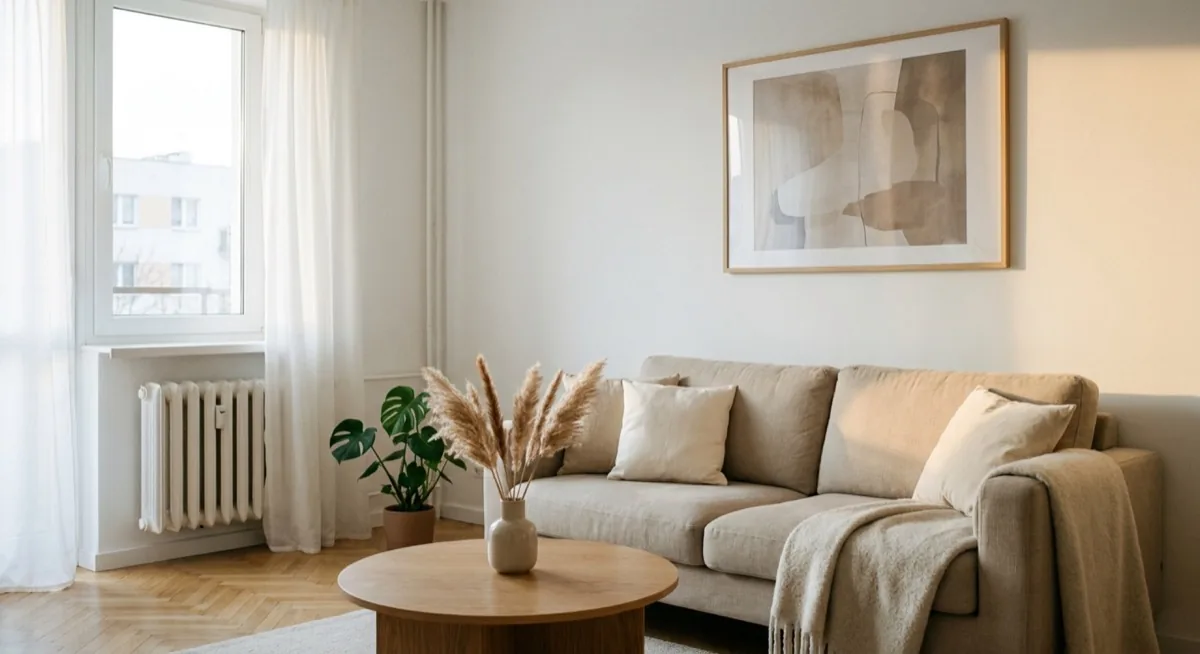 Home Staging UK 2026: Sell Your Property Faster (Complete Guide), Zdjęcie 2 Living room after home staging in Scandinavian style - light walls, neutral palette, minimalist styling