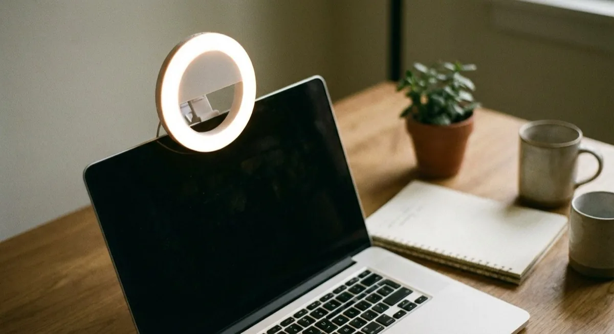 ring light for laptop - ring light mounted on a monitor