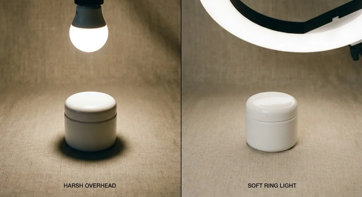 ring light lighting comparison - with shadow vs without shadow
