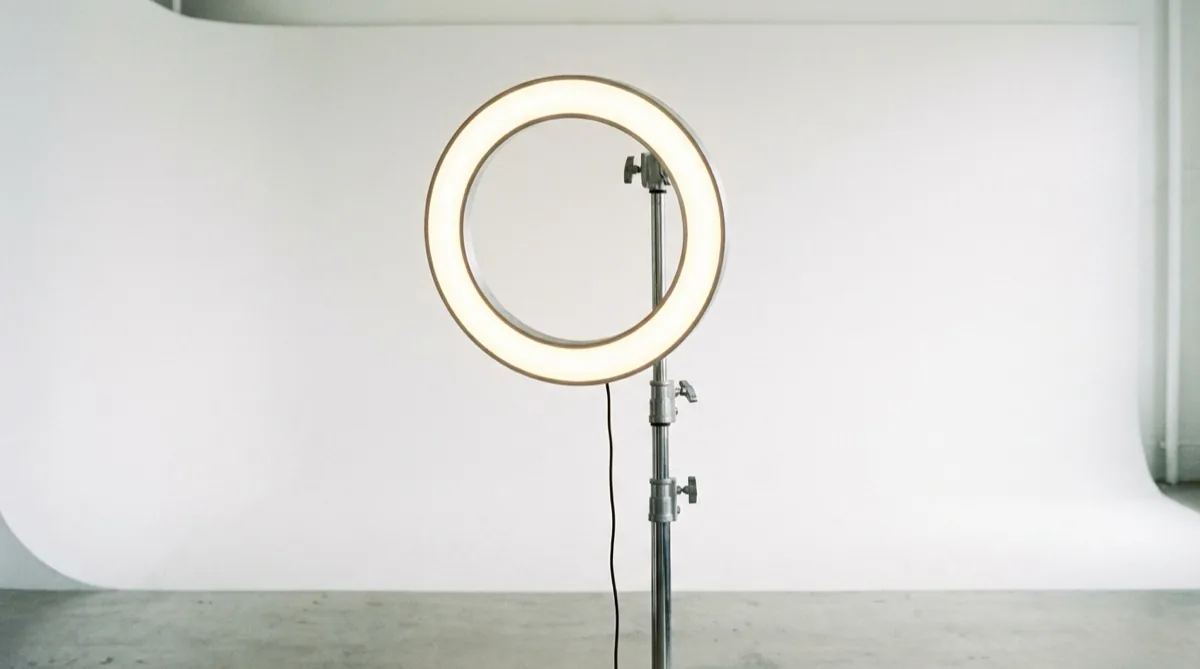 lampa pierścieniowa LED świecąca na statywie