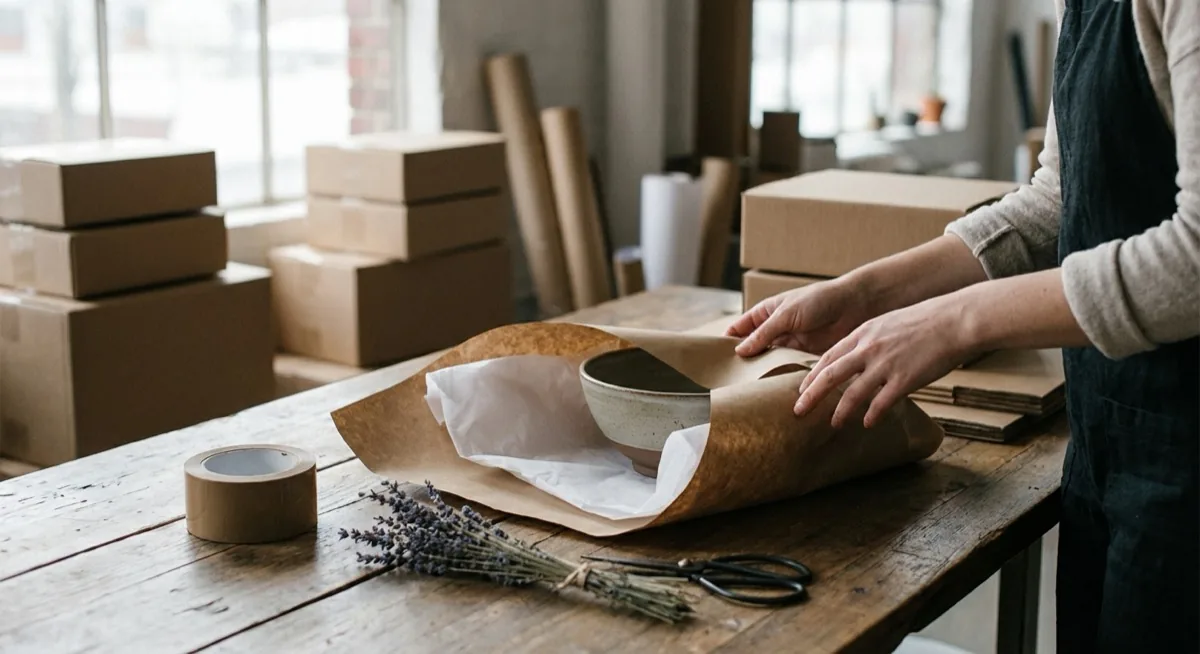 how to sell on etsy - packaging a handmade order in kraft paper