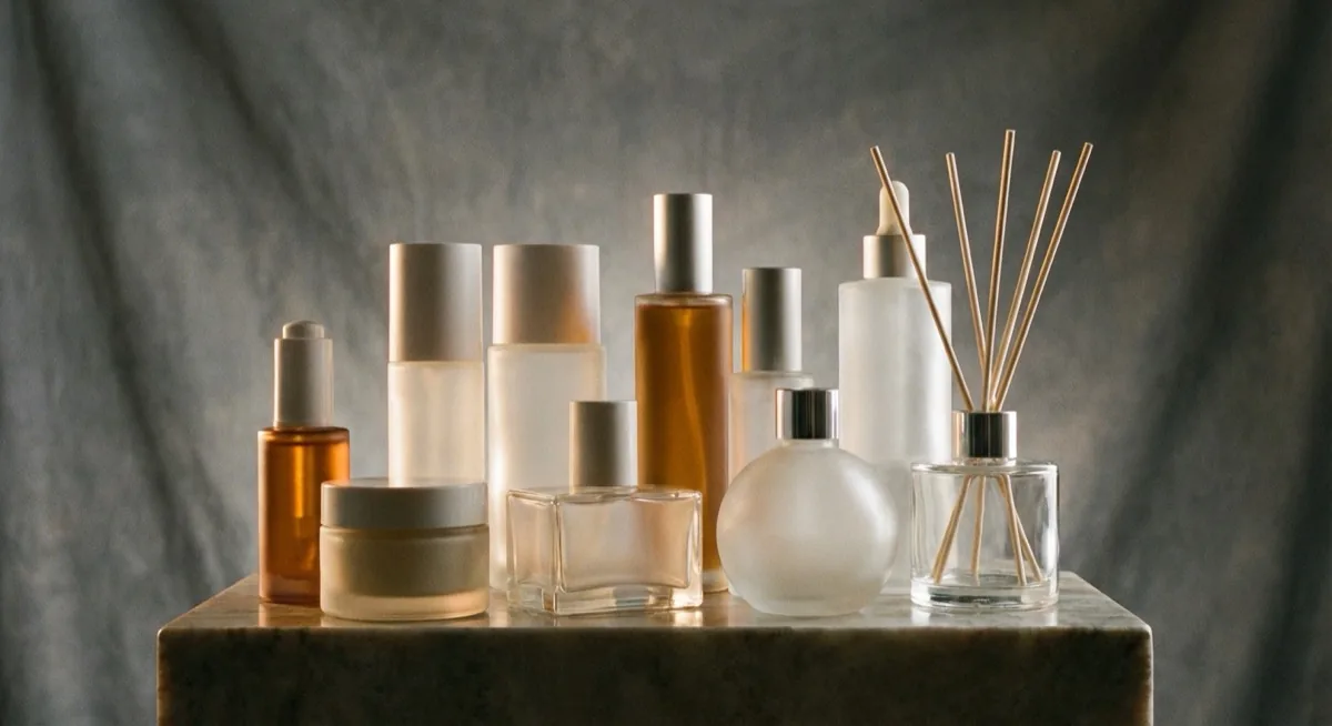 photographing glassware - cosmetic bottles with rim light on grey background