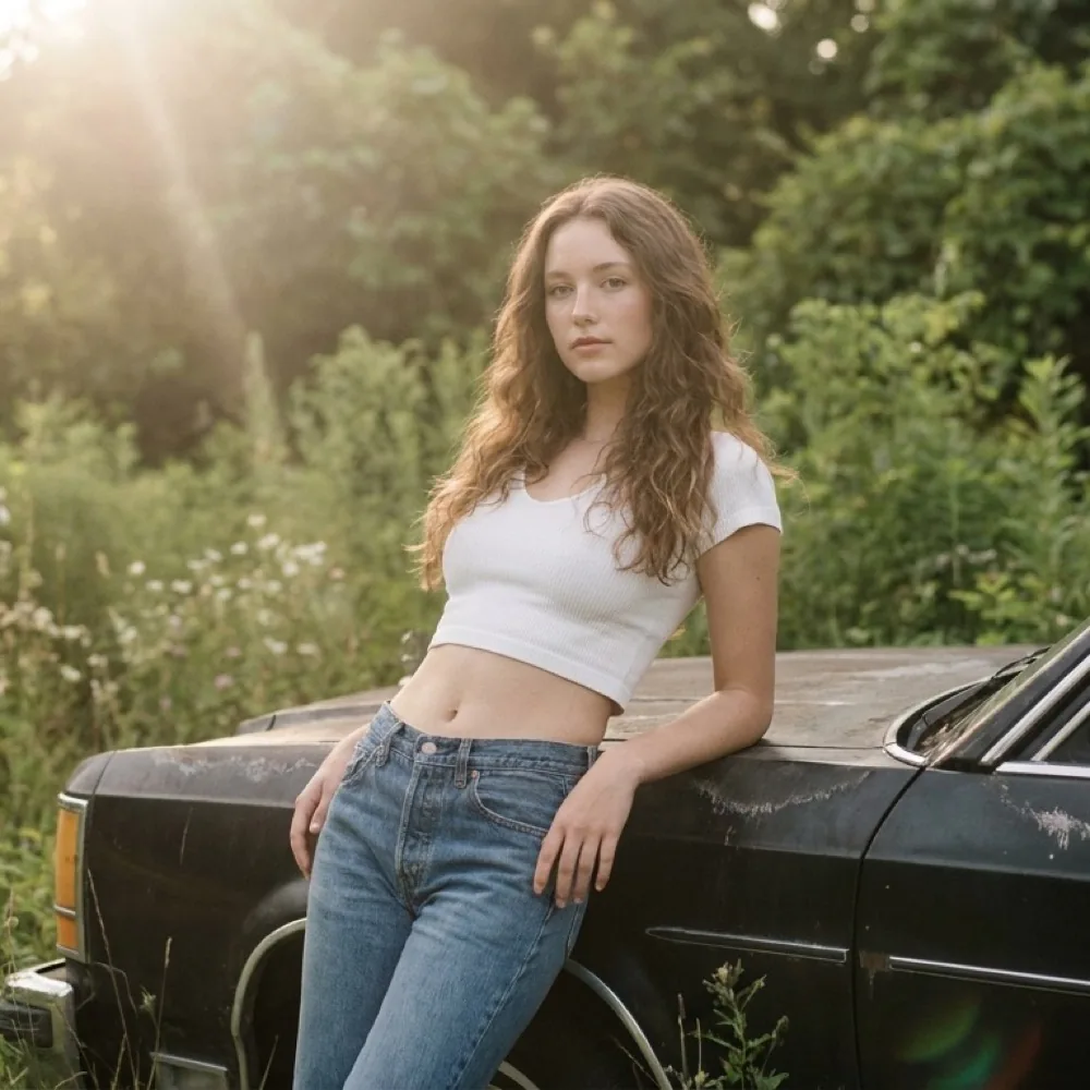 Letnie zdjęcie profilowe przy aucie w słońcu