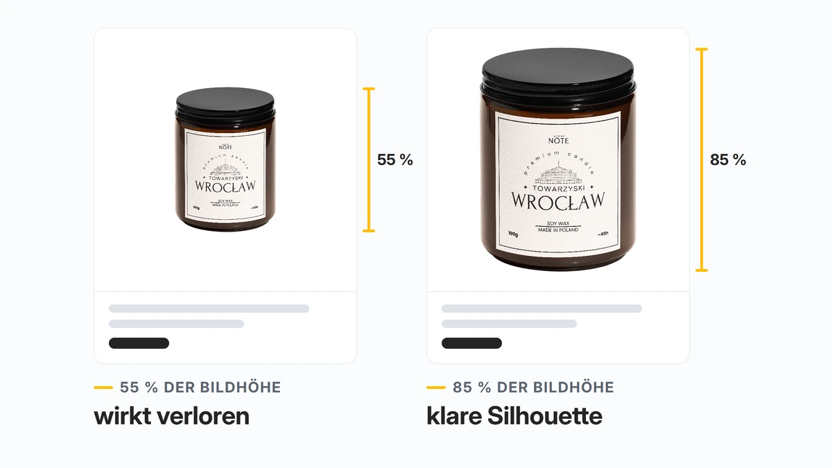 Dieselbe Kerze in der Produktkachel auf dem Kaufland Marketplace: 55 % und 85 % der Bildhöhe