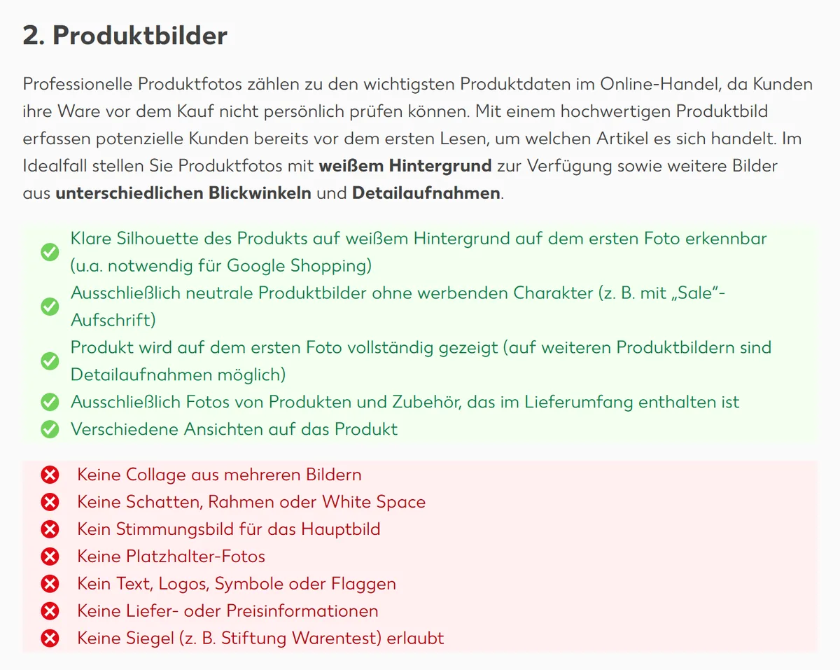 Kaufland Bildanforderungen - keine Schatten, Rahmen und kein Text auf Produktbildern