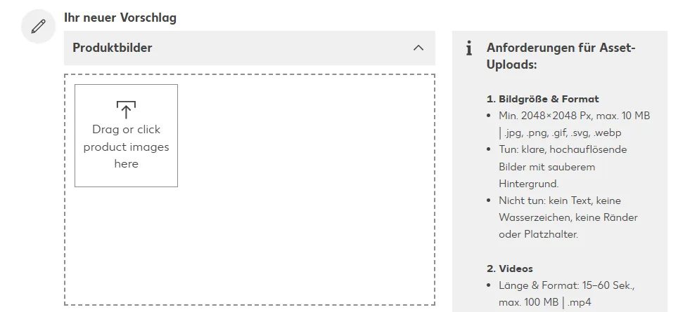 Kaufland Seller Portal auf Deutsch - Upload von Produktbildern und Anforderungen für Asset-Uploads