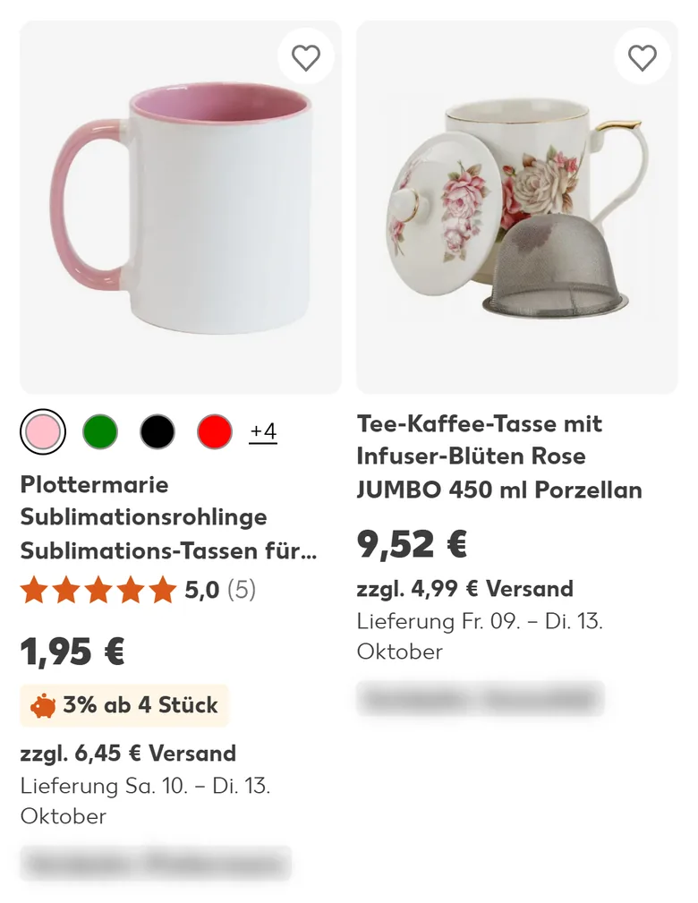 Kaufland Marktplatz Suchergebnisse auf dem Smartphone - Produktbilder in der Trefferliste