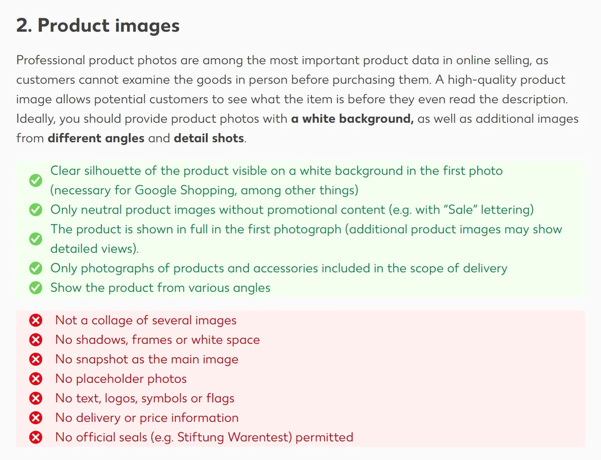 Kaufland product image requirements - no shadows, frames or text on product images