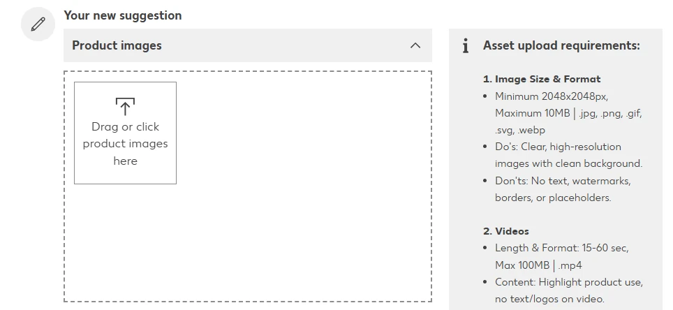 Kaufland Seller Portal in English - product image upload and asset upload requirements