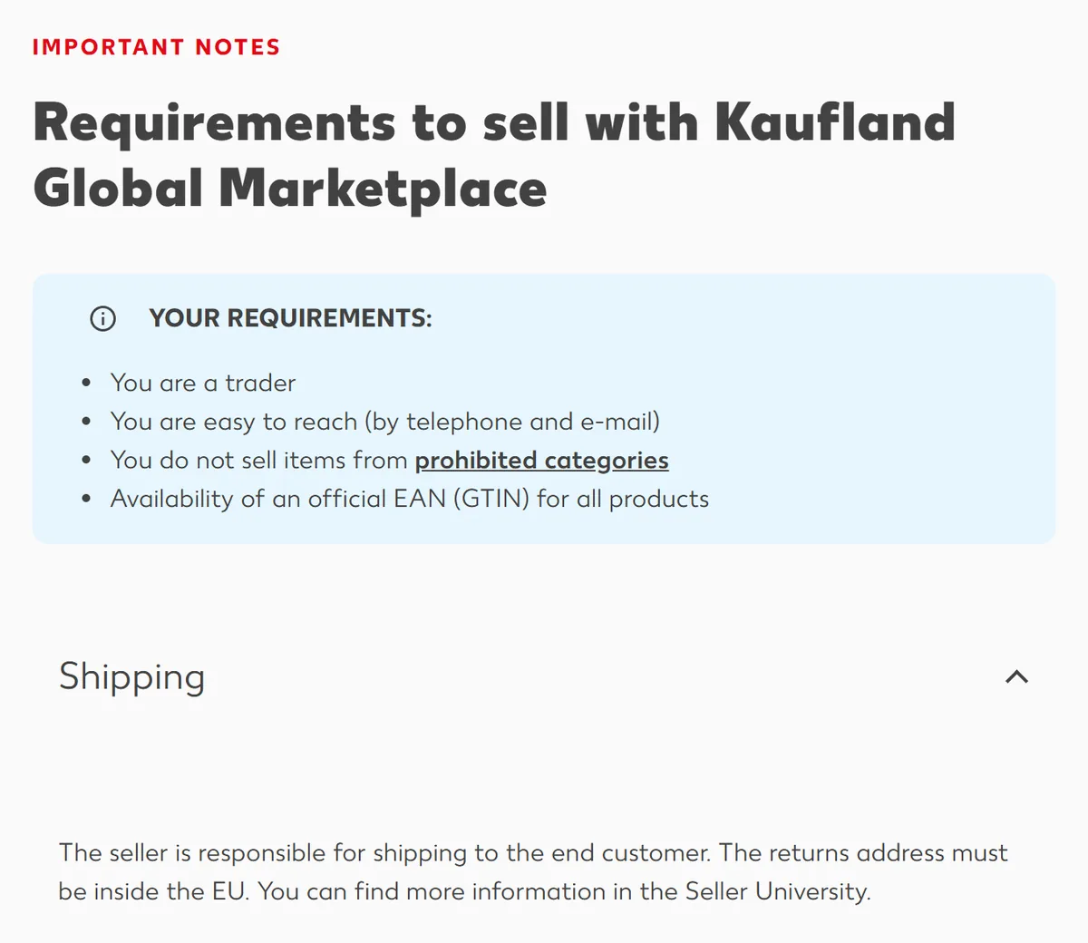 Requirements to sell on Kaufland Global Marketplace - EAN codes and an EU returns address