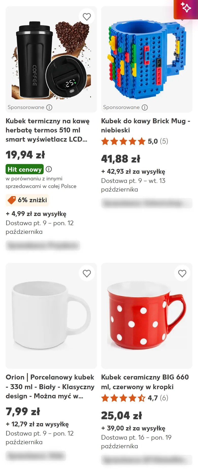 Lista wyników Kaufland Marketplace na telefonie - miniatury zdjęć produktów w wyszukiwarce kaufland.pl