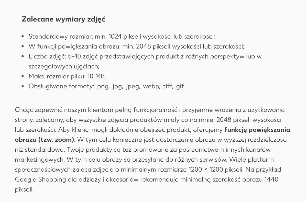 Wymagania zdjęć Kaufland Marketplace - zalecane wymiary w wytycznych Seller University