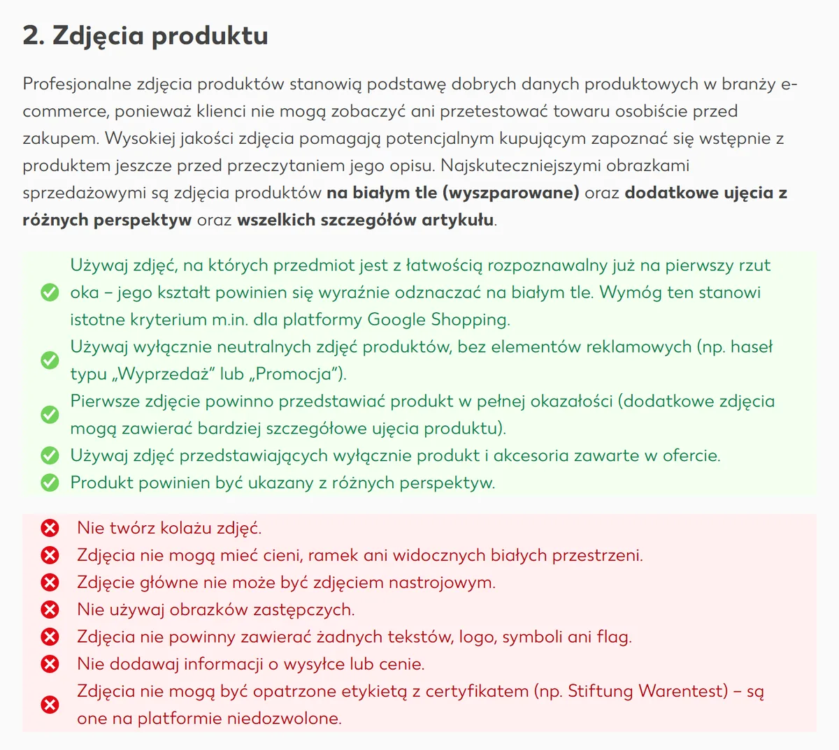 Wymagania zdjęć Kaufland Marketplace - zakaz cieni, ramek i tekstu w wytycznych Kauflandu