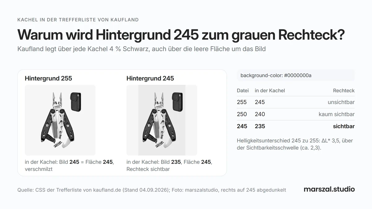 Packshot mit Hintergrund 255 und 245 in der Kachel der Kaufland-Trefferliste: graues Rechteck bei Hintergrund 245