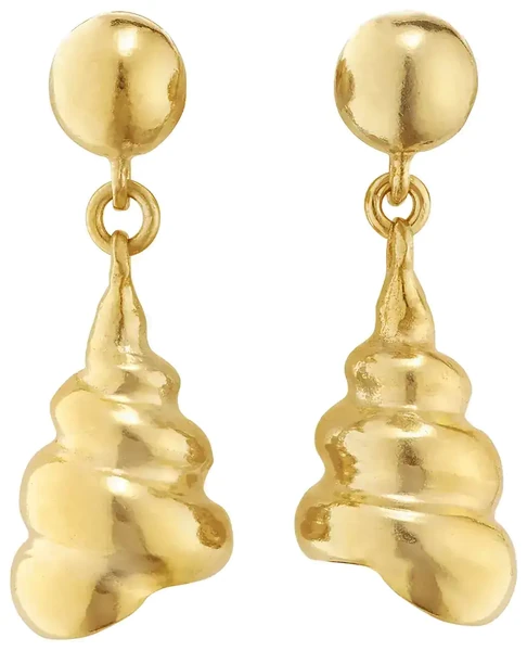 Gold shell-shaped earrings on a white background