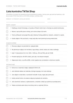 Pierwsza strona listy kontrolnej PDF