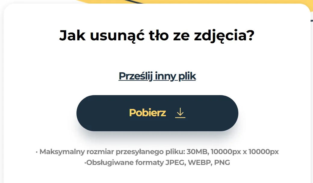 Darmowe usuwanie tła ze zdjęcia online w PhotoAiD: przycisk Pobierz i limit pliku 30 MB