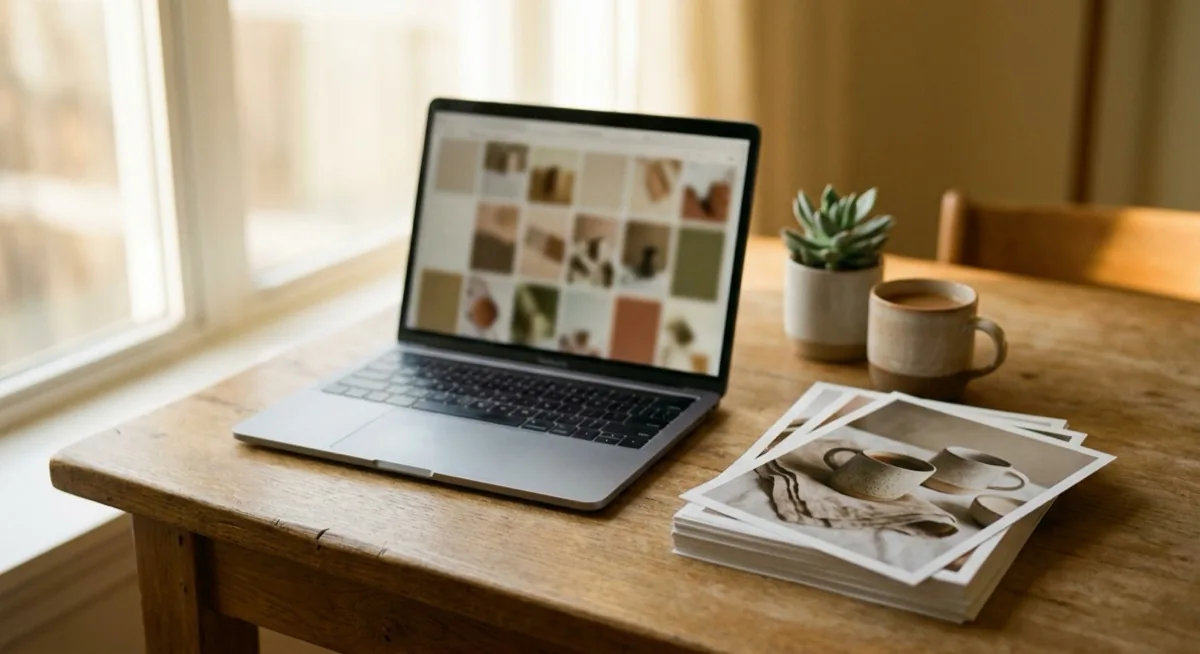 Wyostrzanie zdjęć online w przeglądarce - laptop z galerią produktową